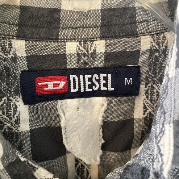 Vintage Diesel Button Down Shirt Western Snap Black Plaid Long Sleeve Medium - Picture 2 of 10